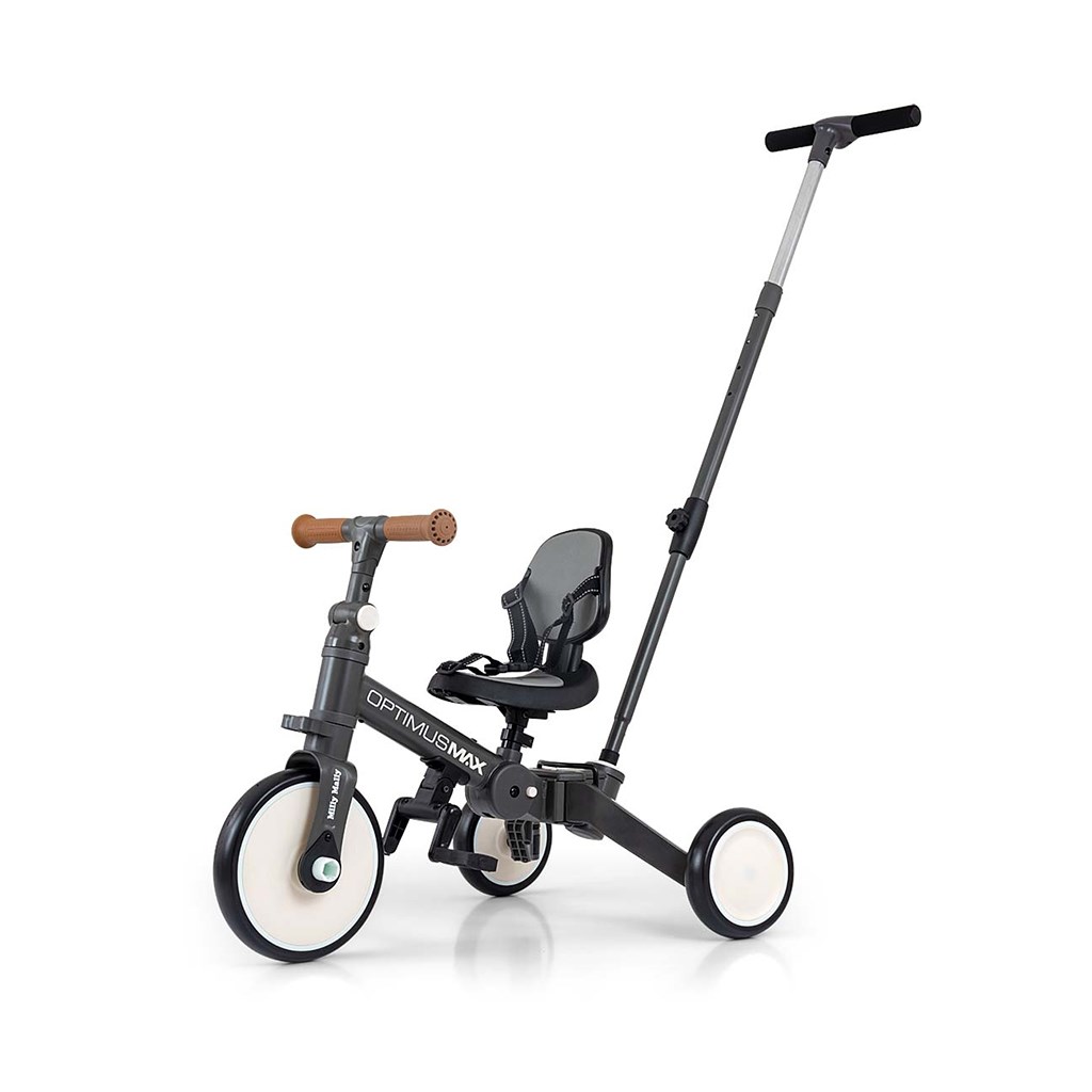 E-shop Detská trojkolka 5v1 Milly Mally Optimus Max s vodiacou tyčou dark grey - 58435