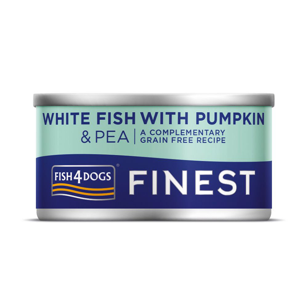 E-shop FISH4DOGS Konzerva pre psov Finest biela ryba s tekvicou a hráškom 85g