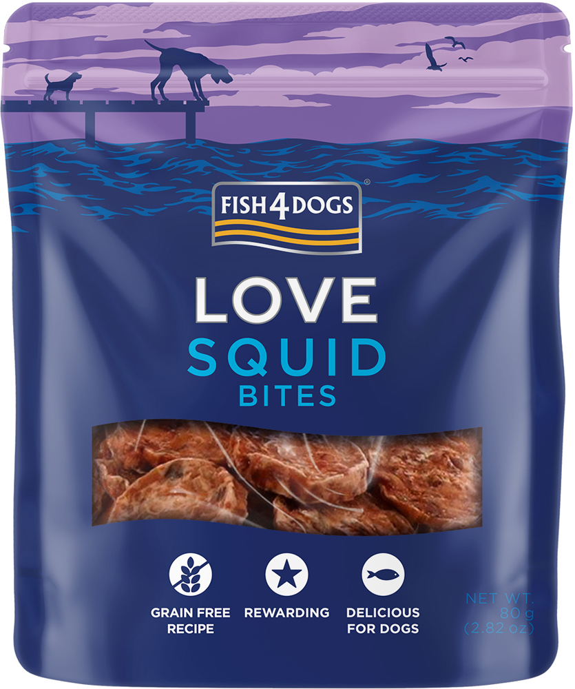 E-shop FISH4DOGS Maškrty pre psov LOVE kalmáre 80 g