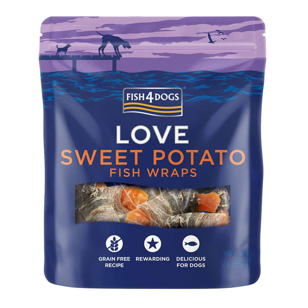 E-shop FISH4DOGS Maškrty pre psov LOVE rybie závitky s batátom 100 g