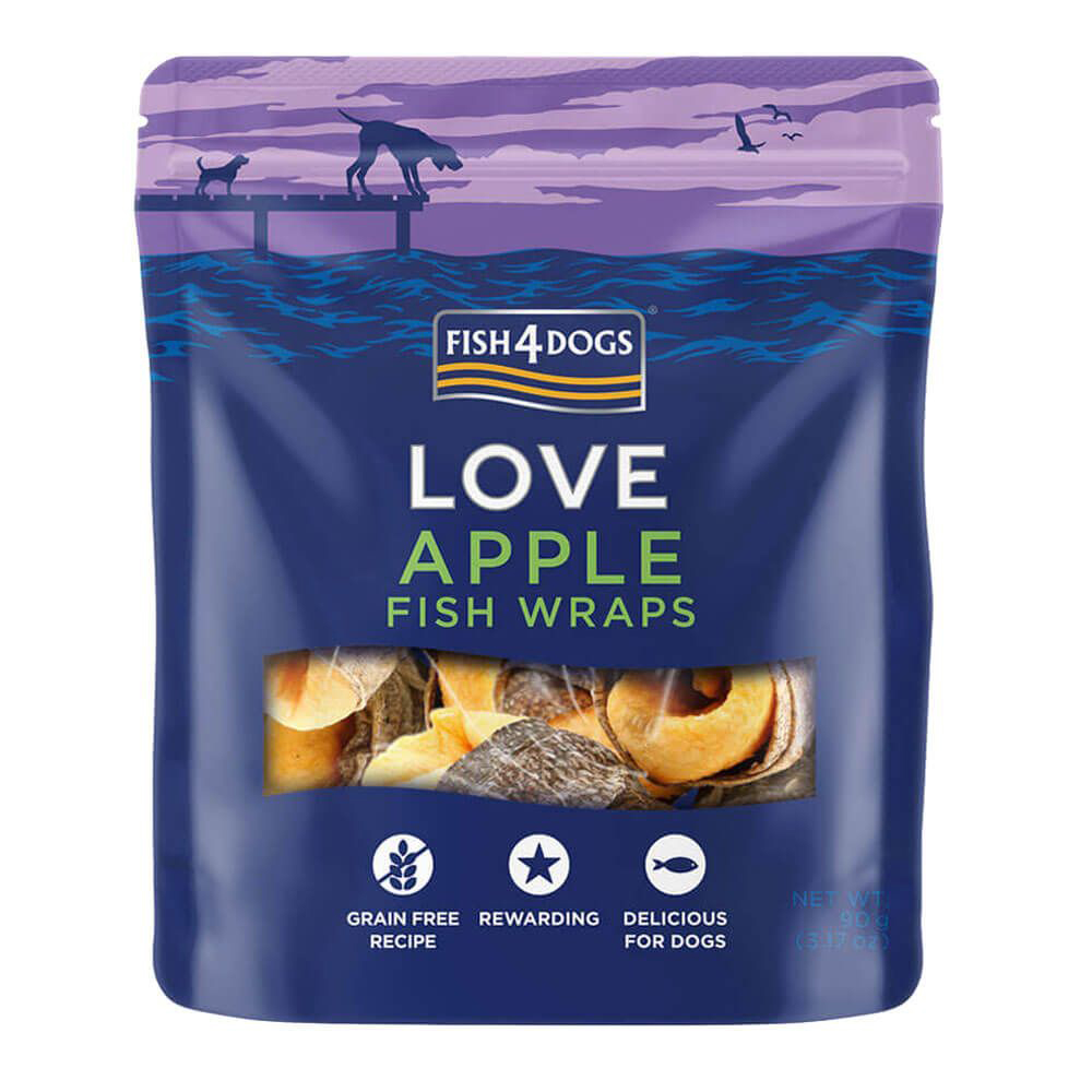 E-shop FISH4DOGS Maškrty pre psov LOVE rybie závitky s jablkom 90 g