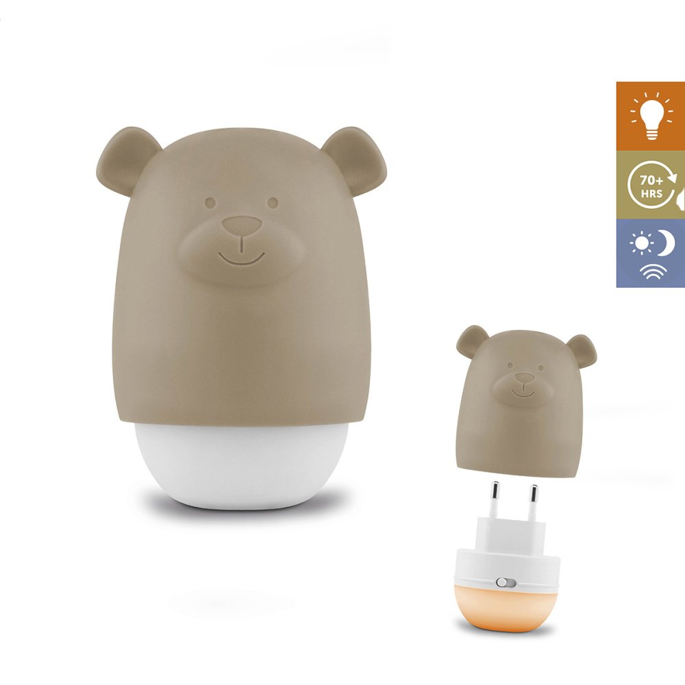 E-shop Zazu Medvedík BENNY hnedosivý - nočné svetlo so senzorom súmraku