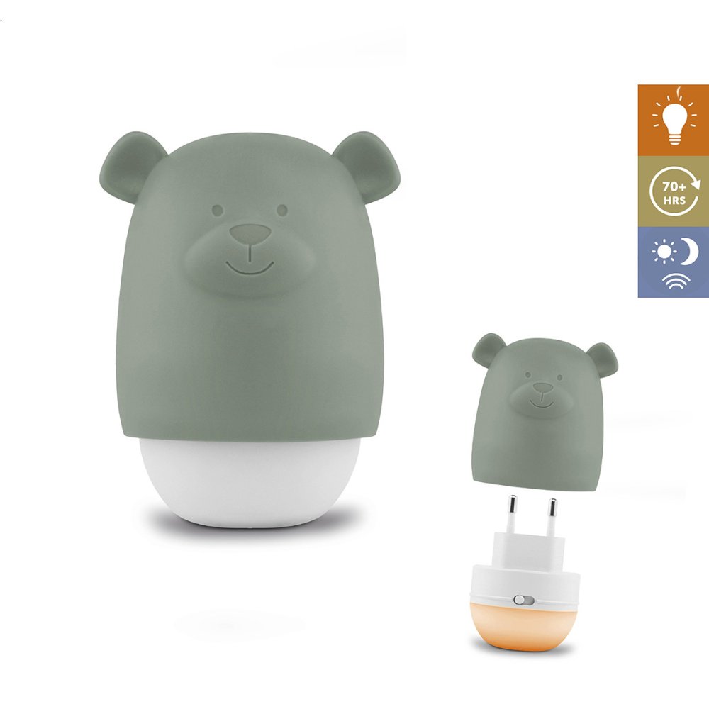 E-shop Zazu Medvedík BENNY zelený - nočné svetlo so senzorom súmraku