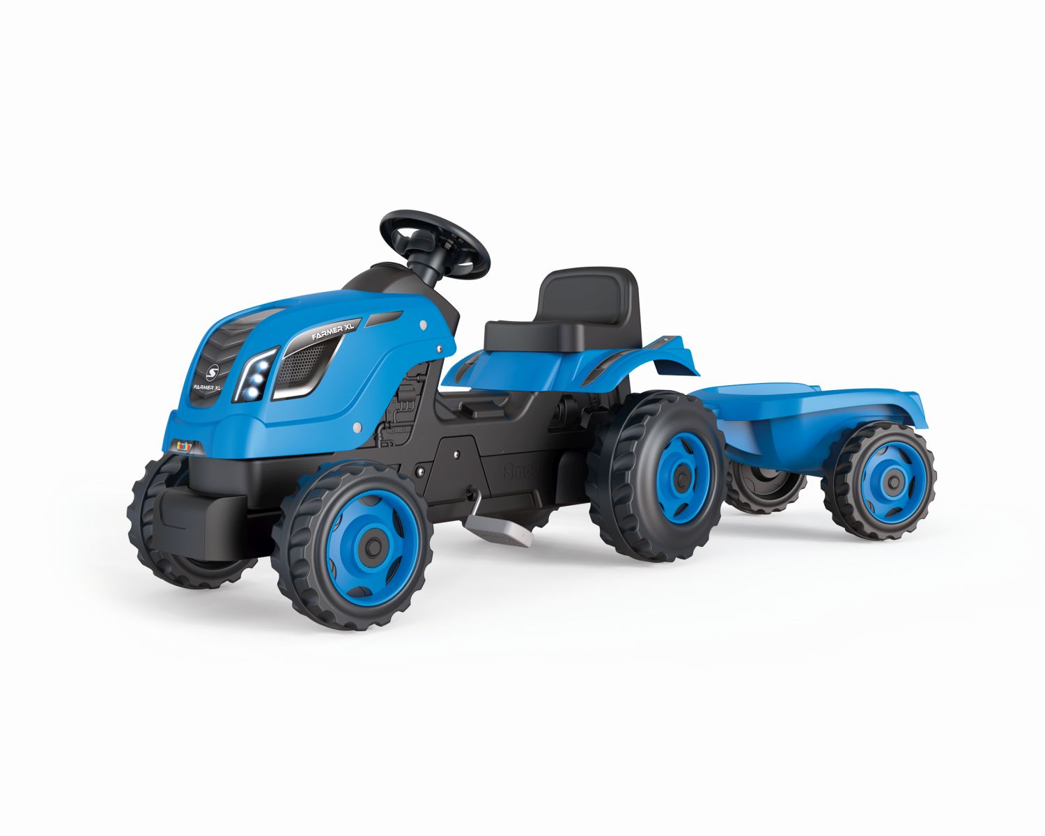 E-shop Smoby Šliapací traktor Farmer XL modrý s vozíkom