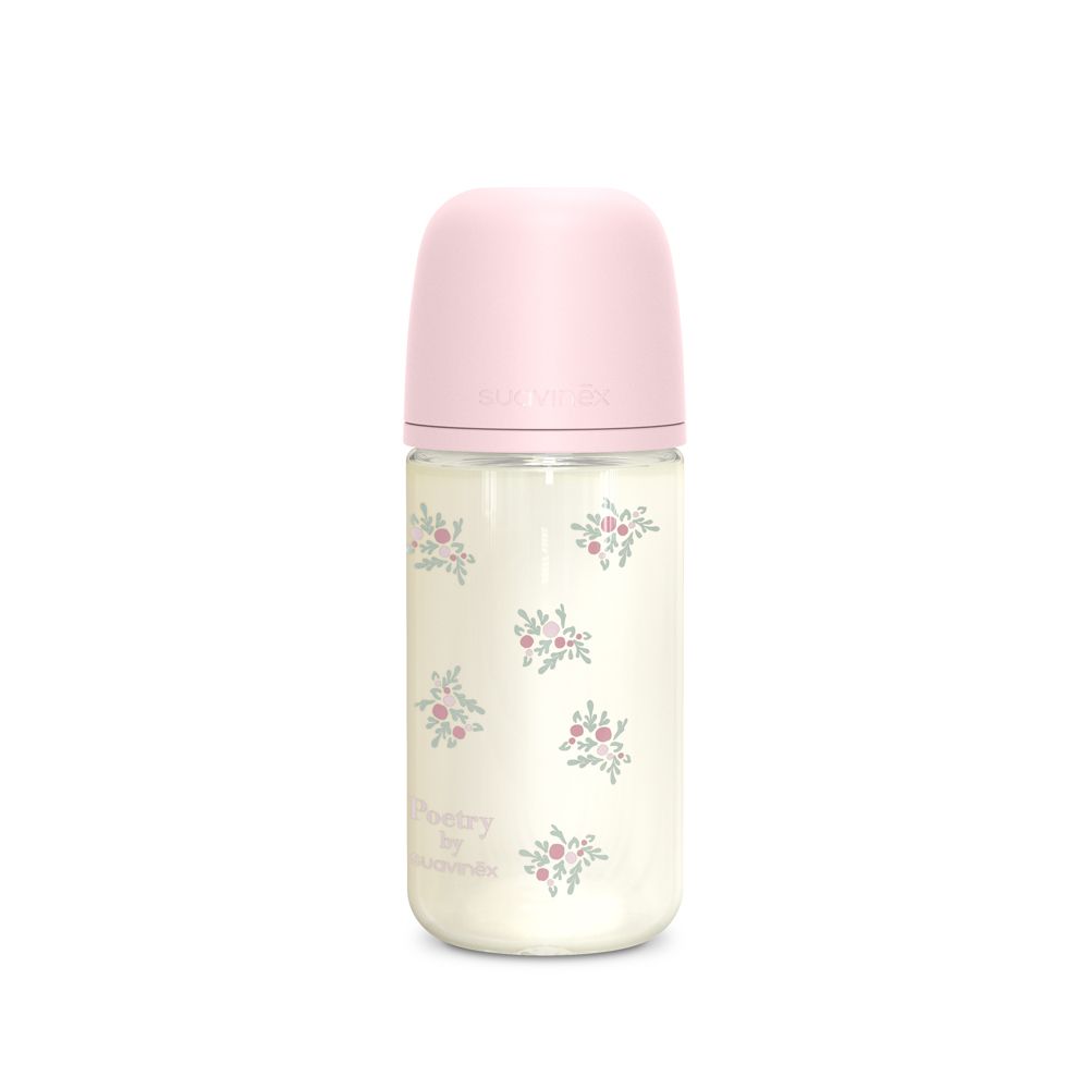 E-shop SUAVINEX | Fľaša sklo POETRY 240 ml fyziologická SX PRO +3 MF - ružová