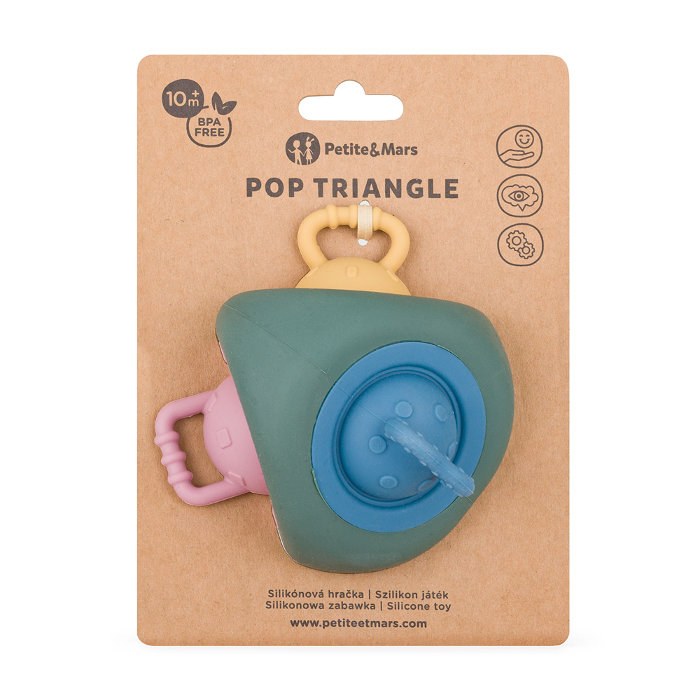 E-shop PETITEMARS PETITE&MARS Hračka silikónová Pop Up Triangle Misty Green 10m+