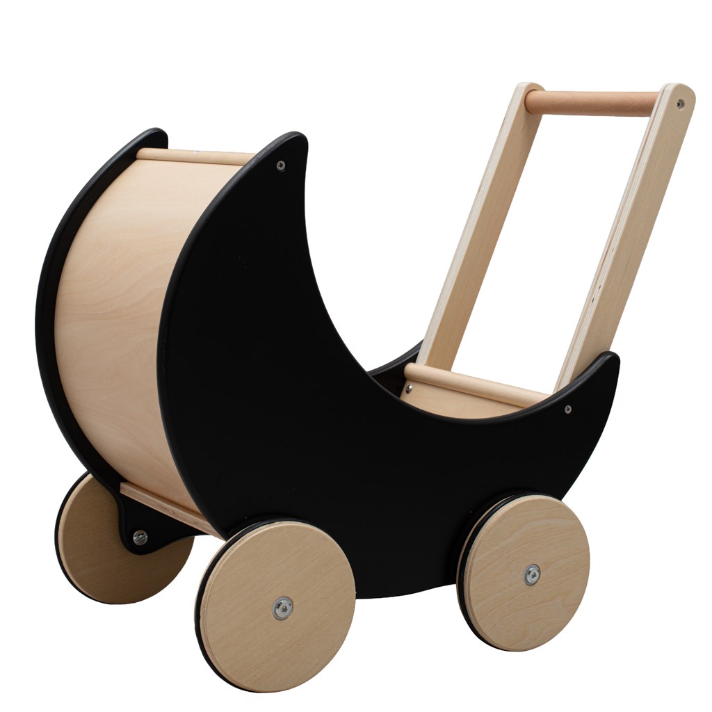 E-shop Drevený kočík, chodítko pre deti 2v1 Montessori Baby Mix čierny - 58312