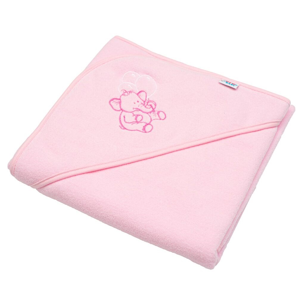 E-shop Detská froté osuška s výšivkou a kapuckou New Baby 80x80 ružová sloník - 41520