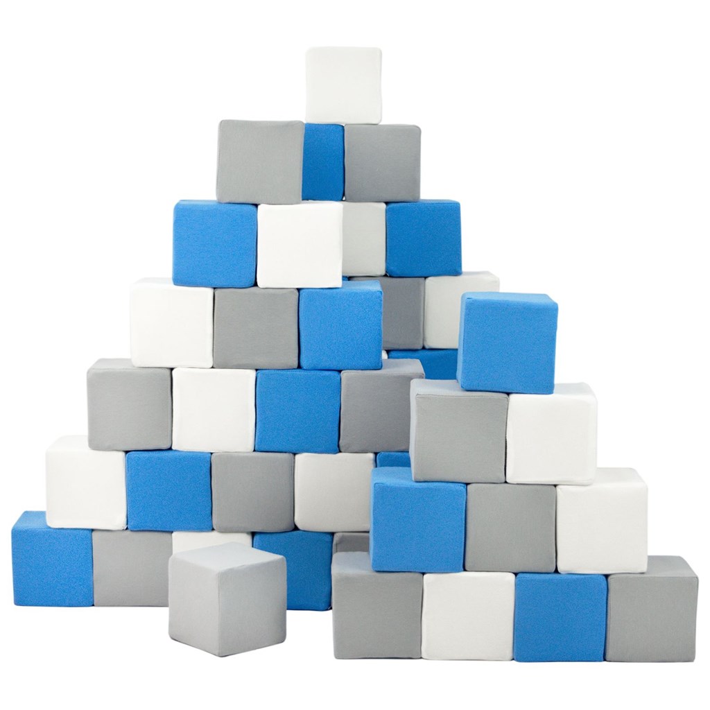 E-shop Vell Penové kocky-sada 45 veľkých penových kociek Pyramída blue white grey - 58950
