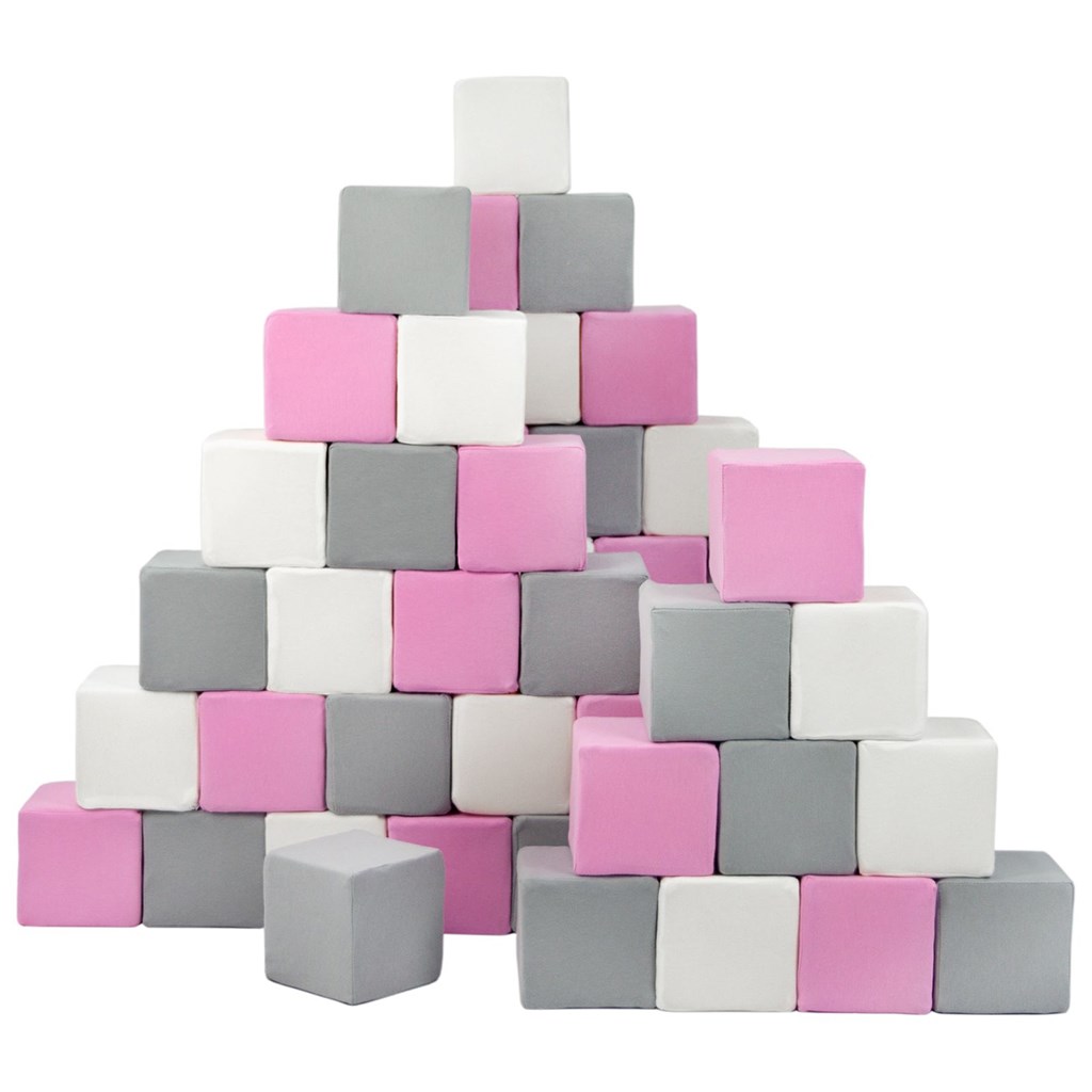 E-shop Vell Penové kocky-sada 45 veľkých penových kociek Pyramída pink white grey - 58951