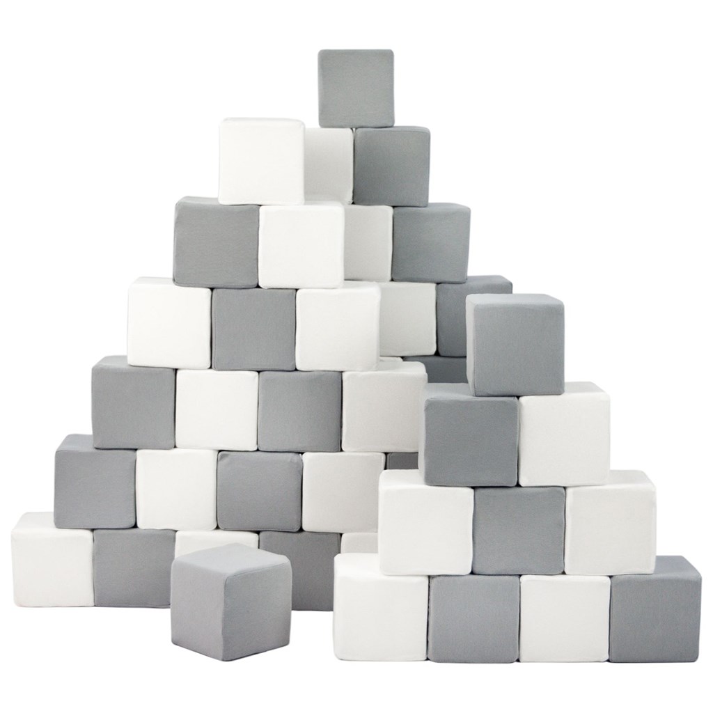 E-shop Vell Penové kocky-sada 45 veľkých penových kociek Pyramída grey white - 58953