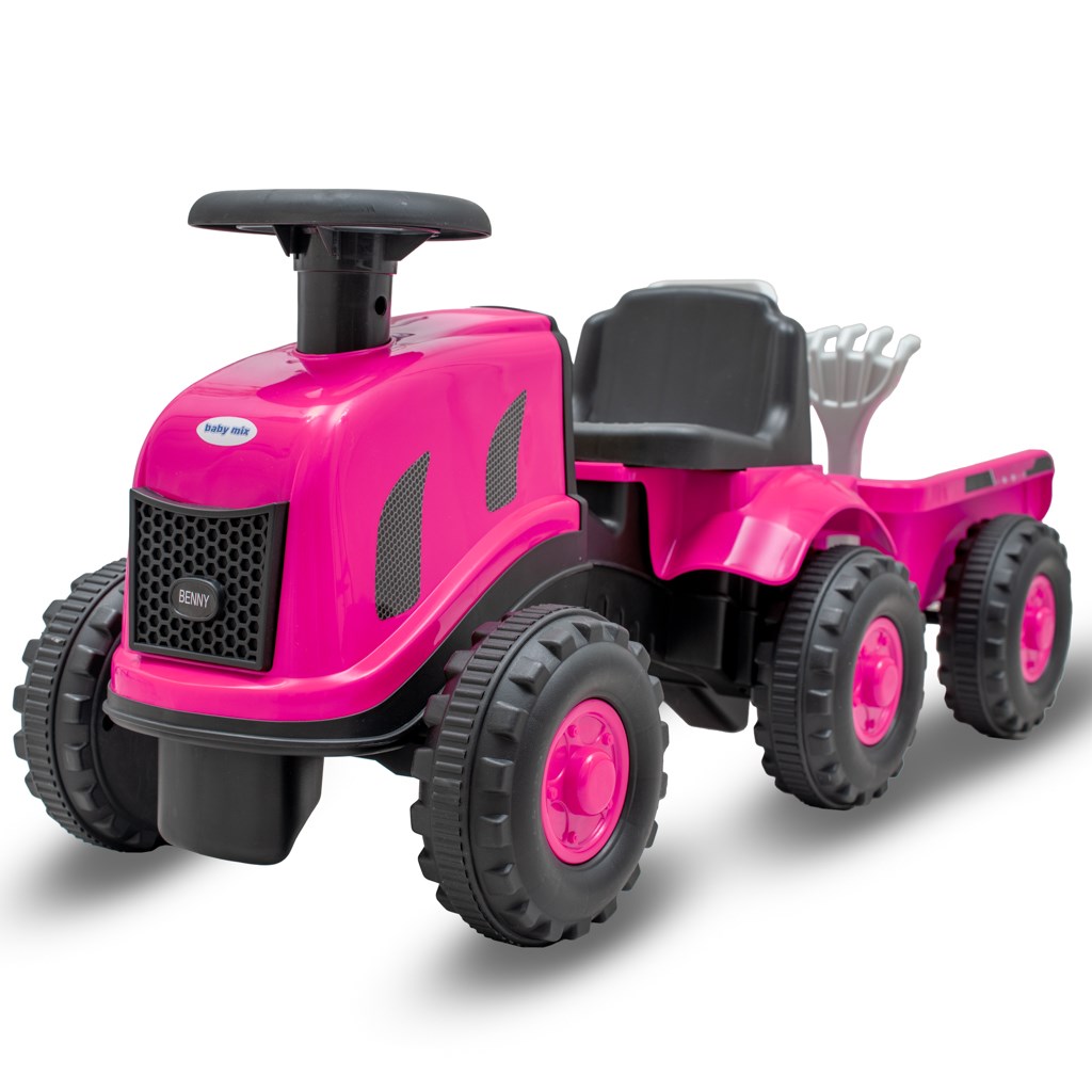 E-shop Dětské odrážedlo traktor s vlečkou a náradim Baby Mix Benny ružový - 58362