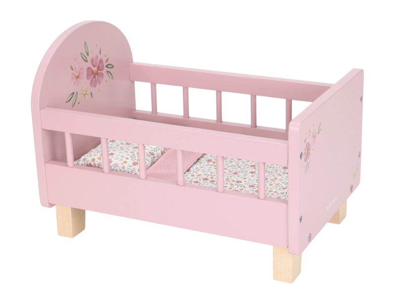 E-shop Little Dutch Postieľka pre bábiky drevená s perinkou Pink
