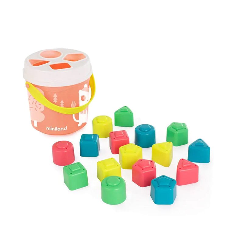 E-shop Miniland Vedierko s blokmi na triedenie tvarov, lososové