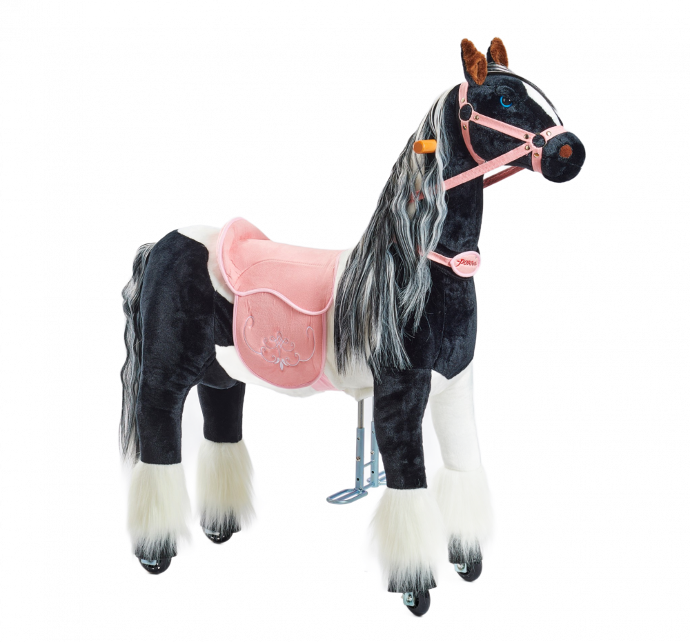 E-shop Mechanický jazdiaci kôň Ponnie Domino M s ružovým sedlom H406P