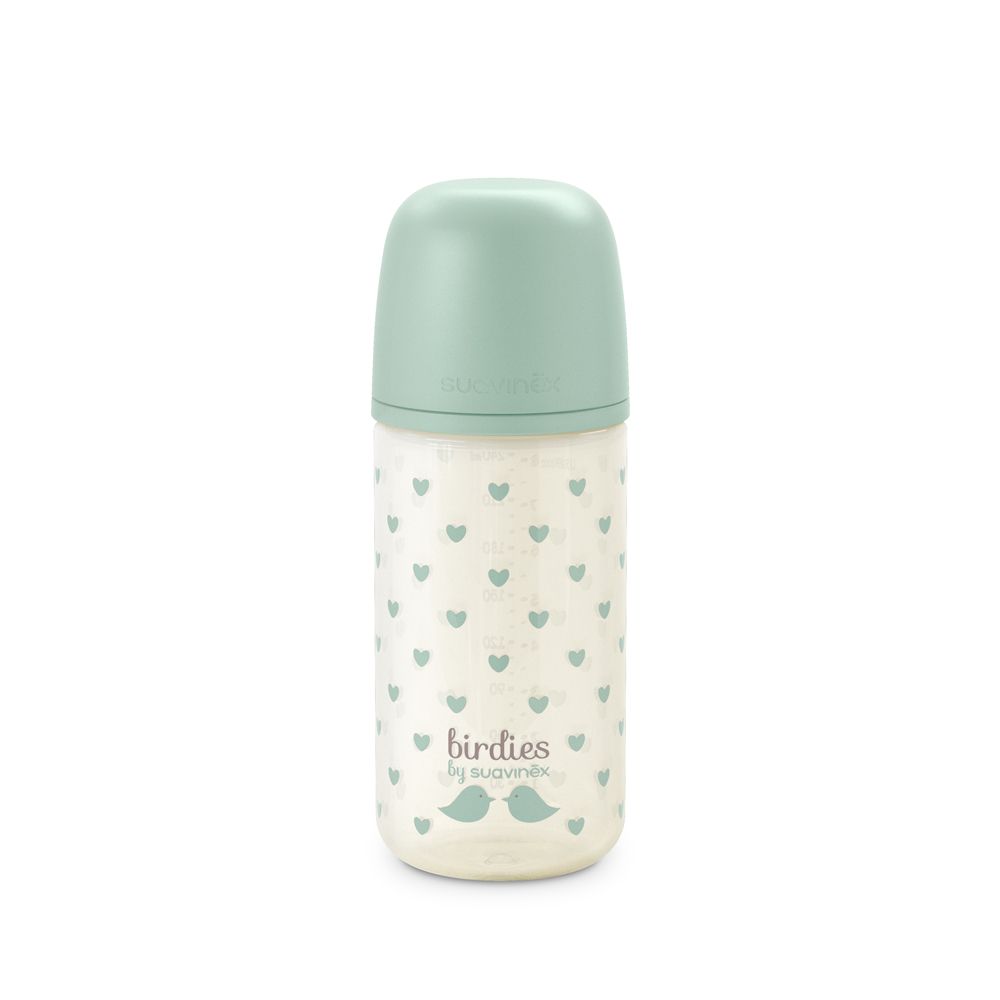 E-shop SUAVINEX | Fľaša sklo BIRDIES 240 ml fyziologická SX PRO +0 SF - zelená