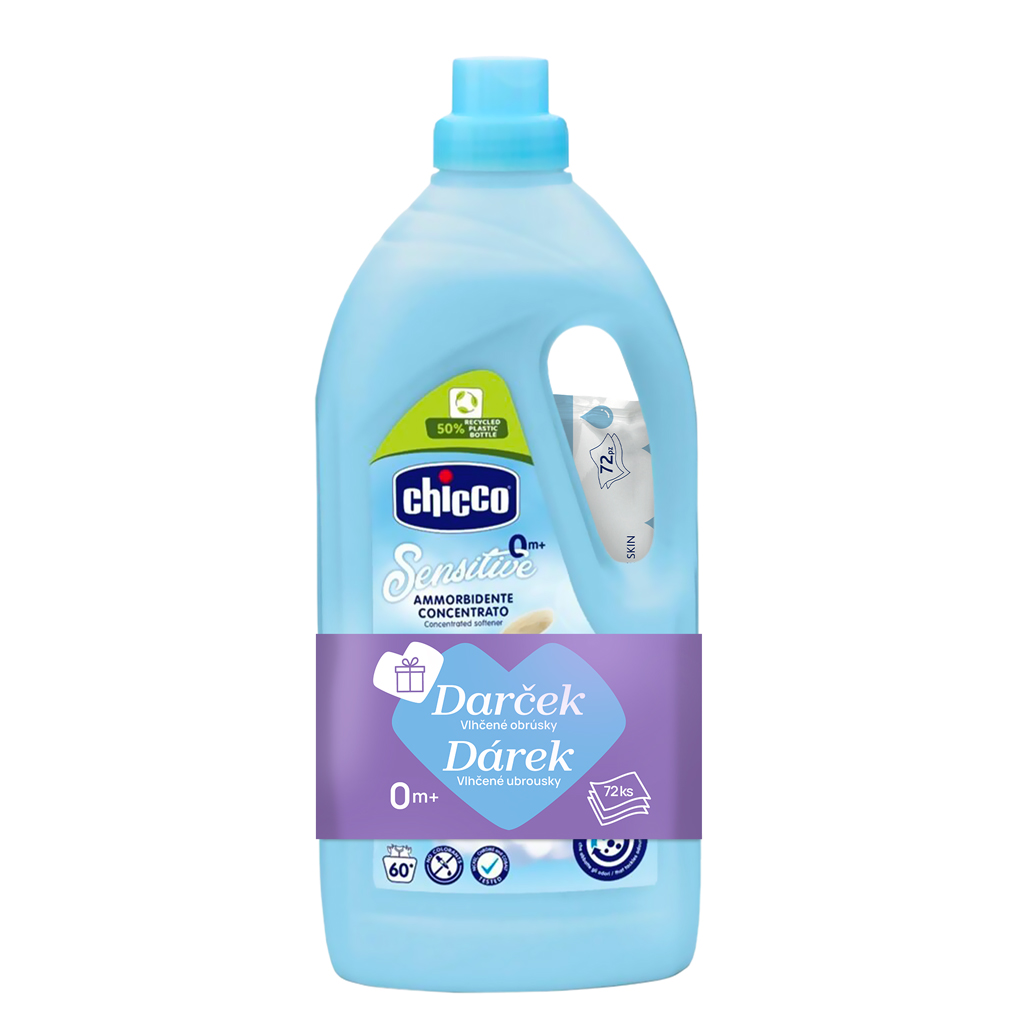 E-shop CHICCO Aviváž koncentrovaná Baby Sensitive Sladký púder 1,5 l, 60 praní + vlhčené obrúsky 72 ks zada