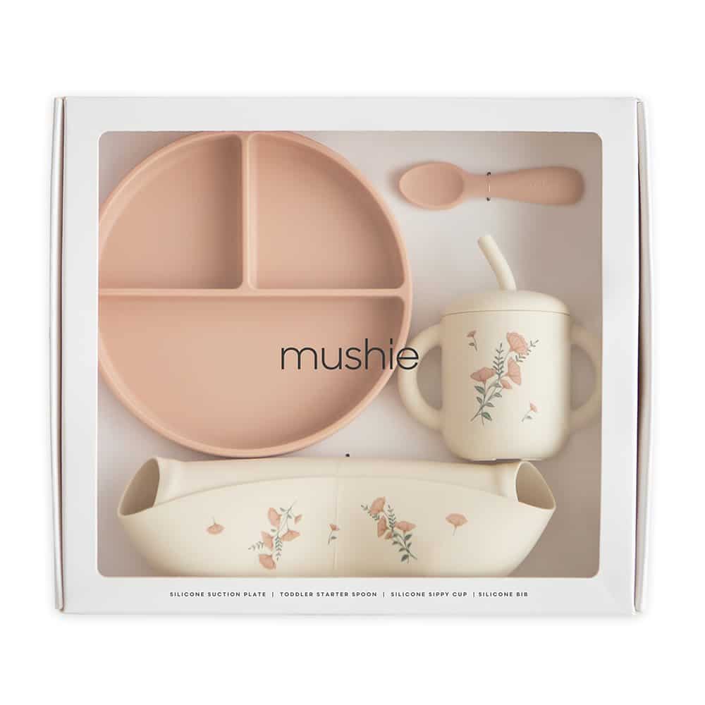 E-shop SILIKÓNOVÝ JEDÁLENSKÝ SET PRE BATOĽATÁ MUSHIE - FLOWERS