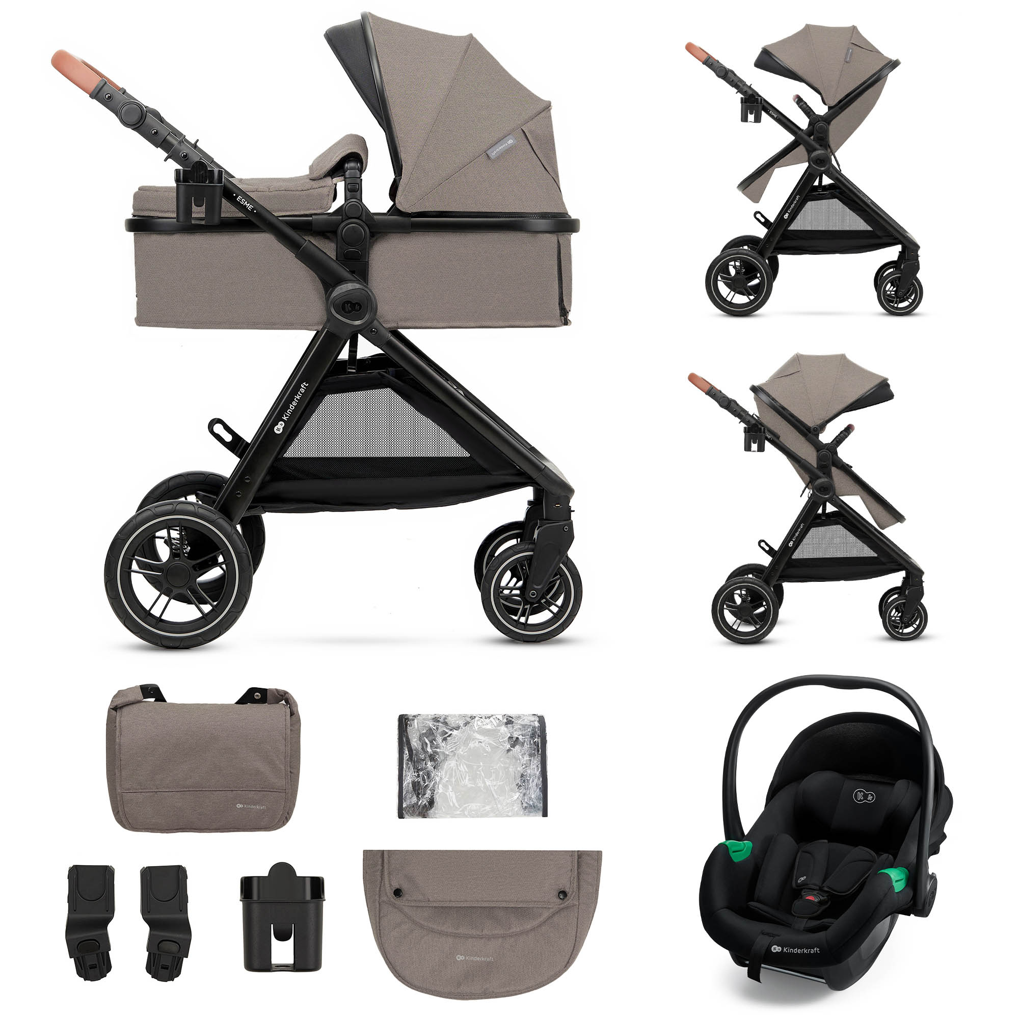 E-shop KINDERKRAFT Kočík kombinovaný 3v1 Esme Pro Sand Beige