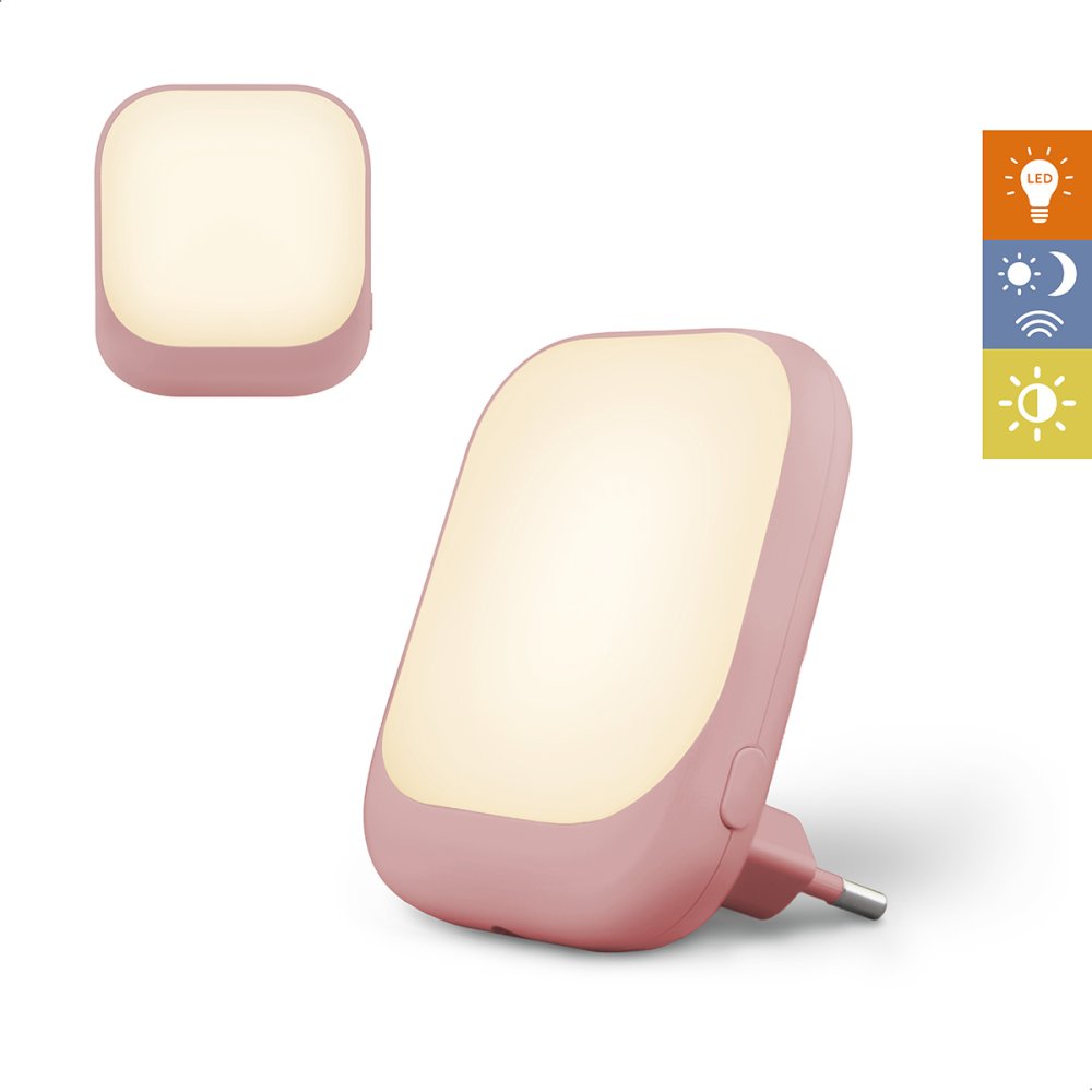 E-shop Zazu SOCKET ružové - nočné svetlo do zásuvky so senzorom súmraku