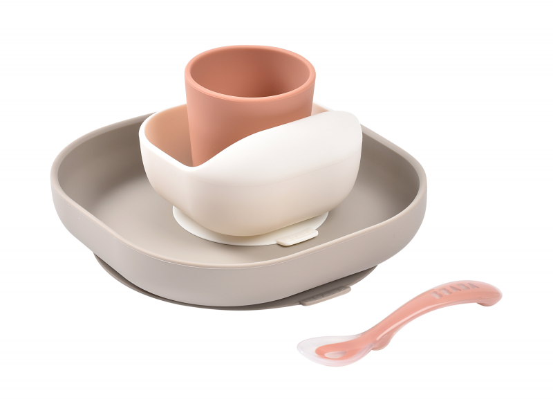E-shop Beaba Jedálenská sada silikónová 4-dielna Terracotta / Gazelle