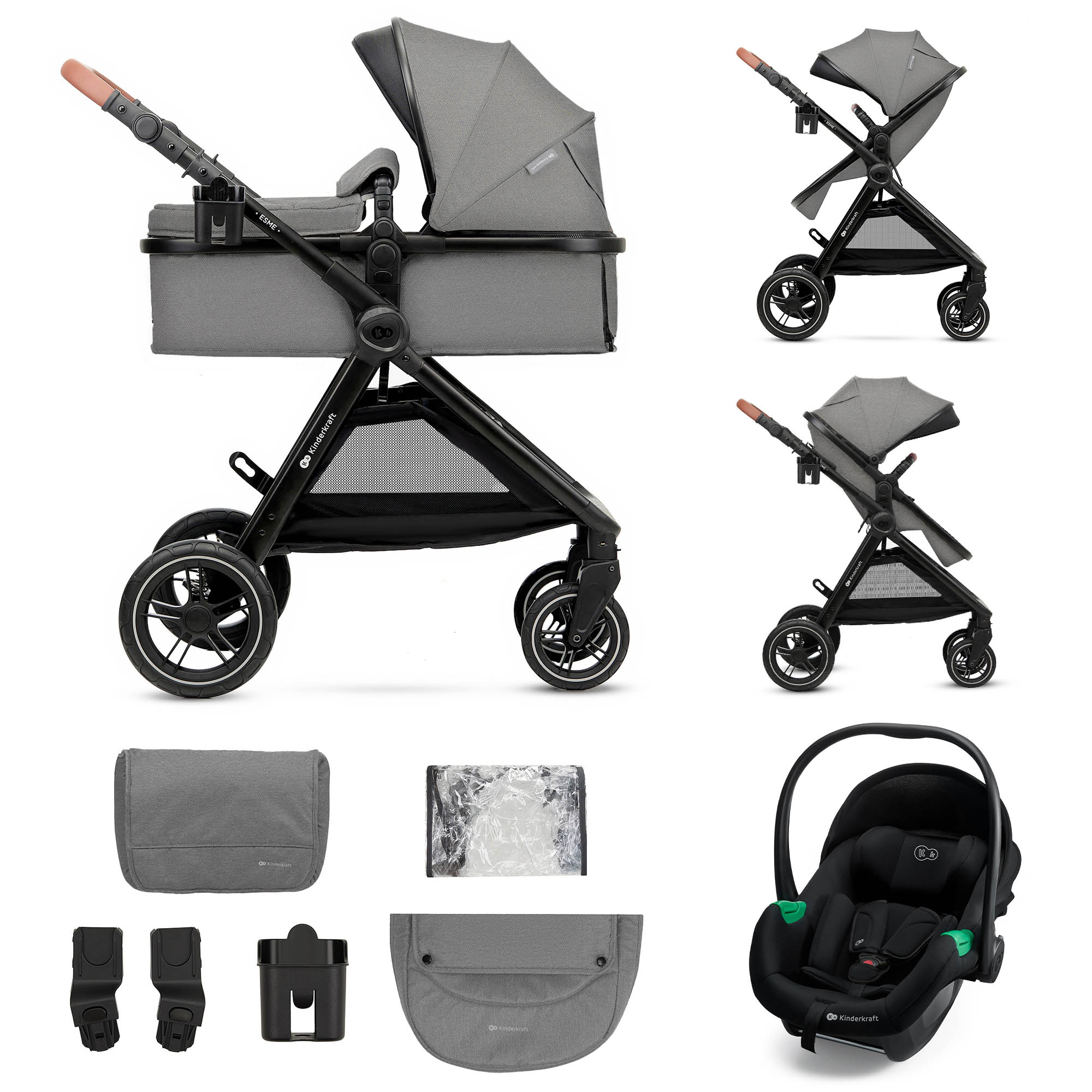 E-shop KINDERKRAFT Kočík kombinovaný 3v1 Esme Pro Moonlight Grey