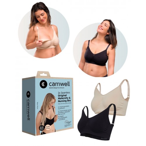 E-shop CARRIWELL 2x Original tehotenska a dojčiaca podprsenka bežová a čierna XL