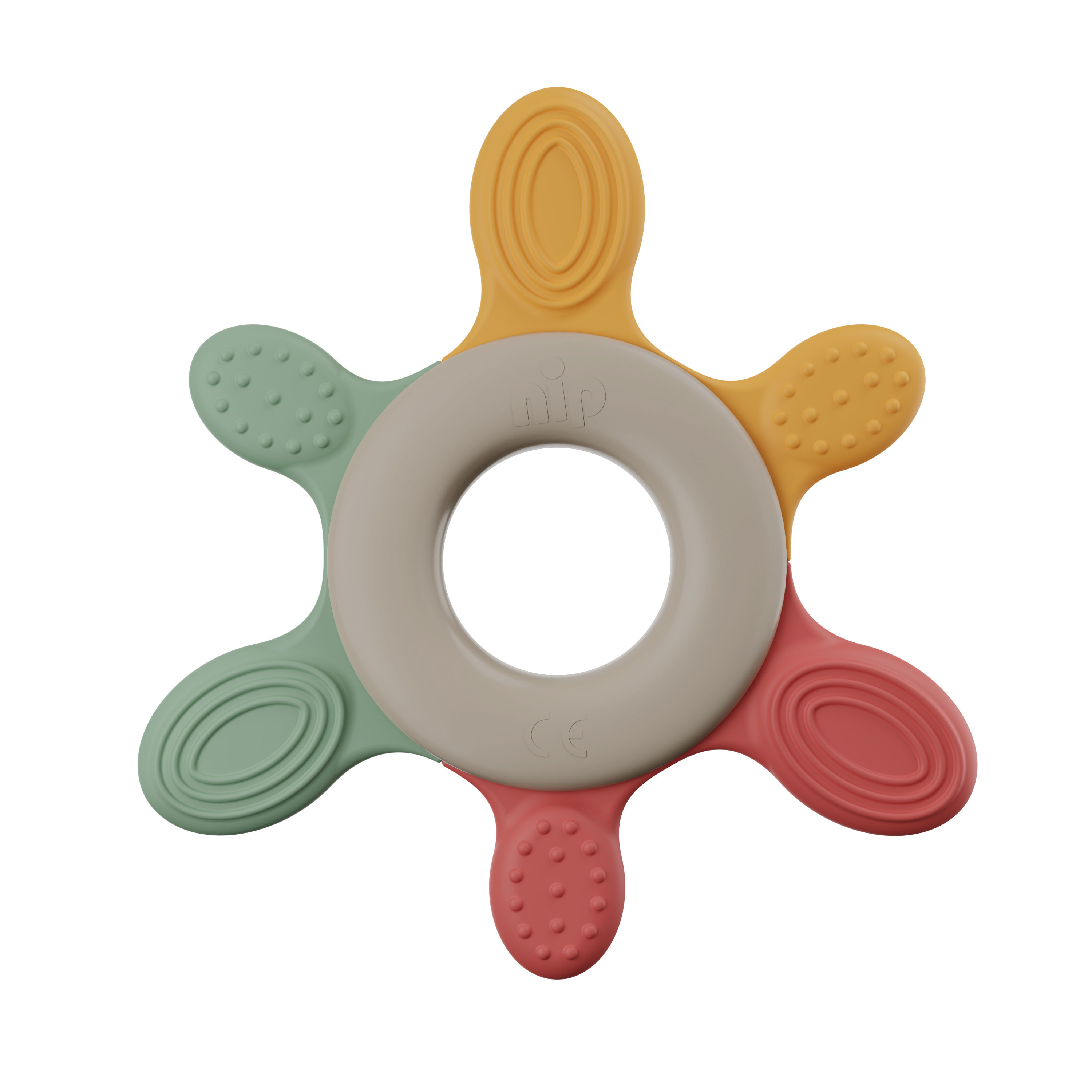 E-shop NIP NATURE PLAY Hryzátko chladiaci krúžok, 3m+, red-green-orange