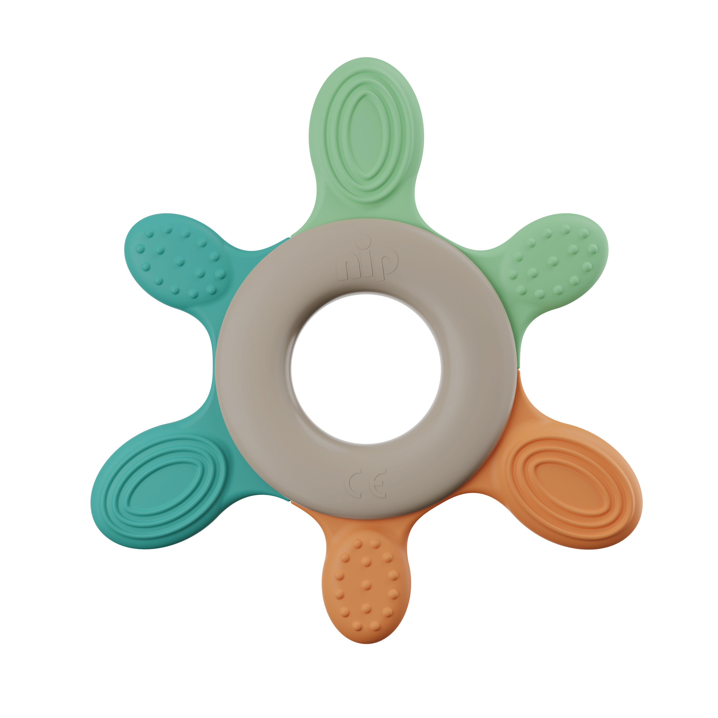 E-shop NIP NATURE PLAY Hryzátko chladiaci krúžok, 3m+, orange-turquoise-green