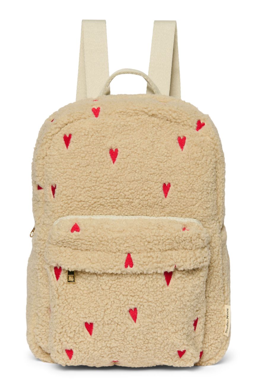 E-shop STUDIO NOOS - Teddy Midi BACKPACK - batôžtek s predným vreckom | Ecru Hearts