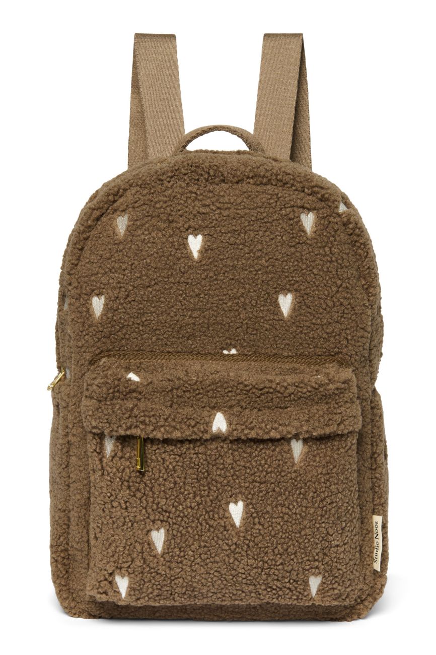 E-shop STUDIO NOOS - Teddy Midi BACKPACK - batôžtek s predným vreckom | Brown Hearts