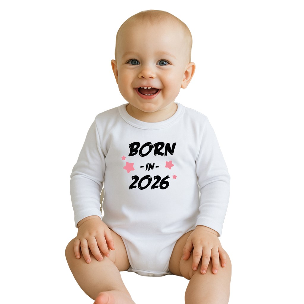 E-shop Detské body s potlačou New Baby BORN IN 2026 pink, 80 (9-12m) - 59249