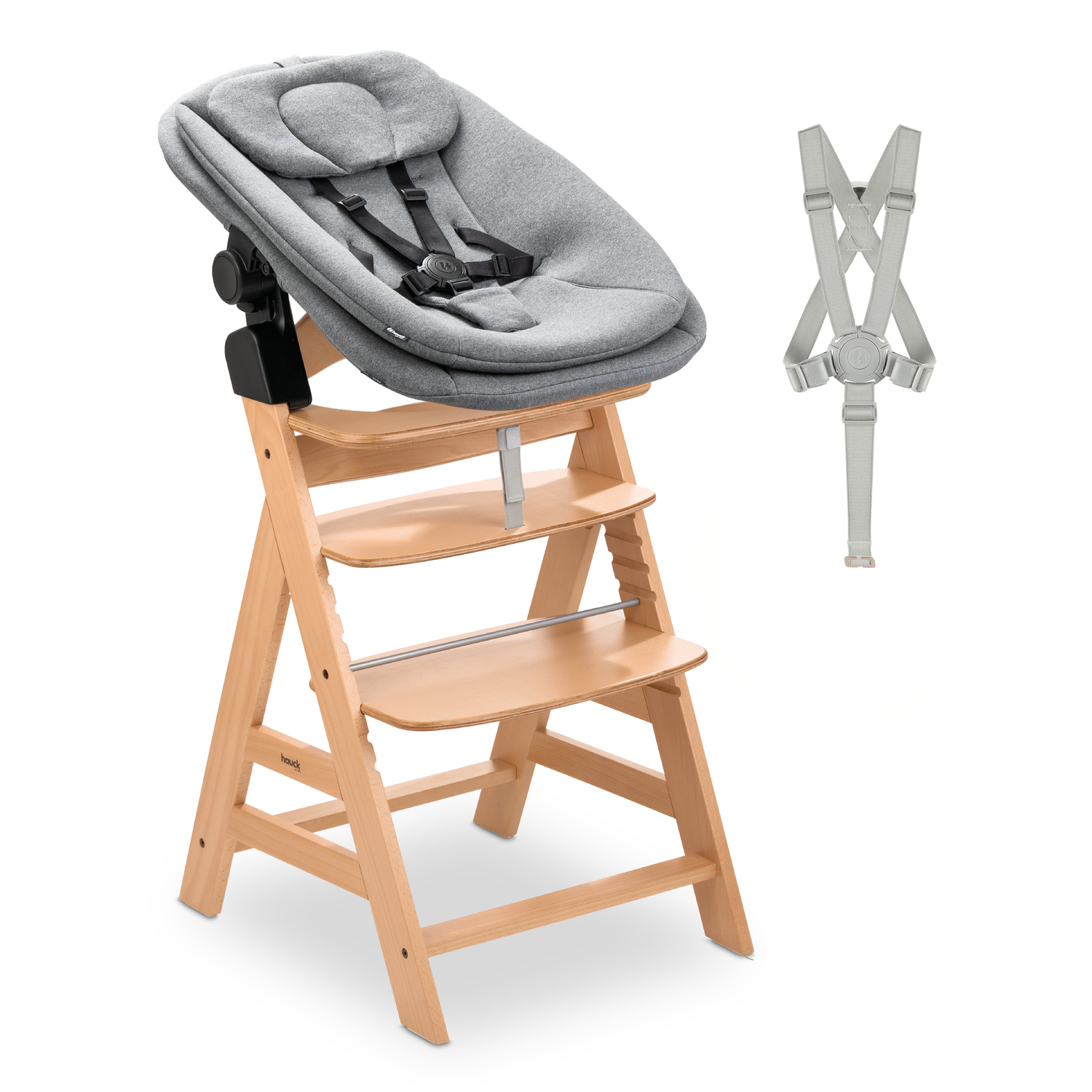 E-shop Hauck Alpha+ drevená stolička+ novorodenecký Newborn set Pro, nastaviteľný, 0m+/90kg, Grey