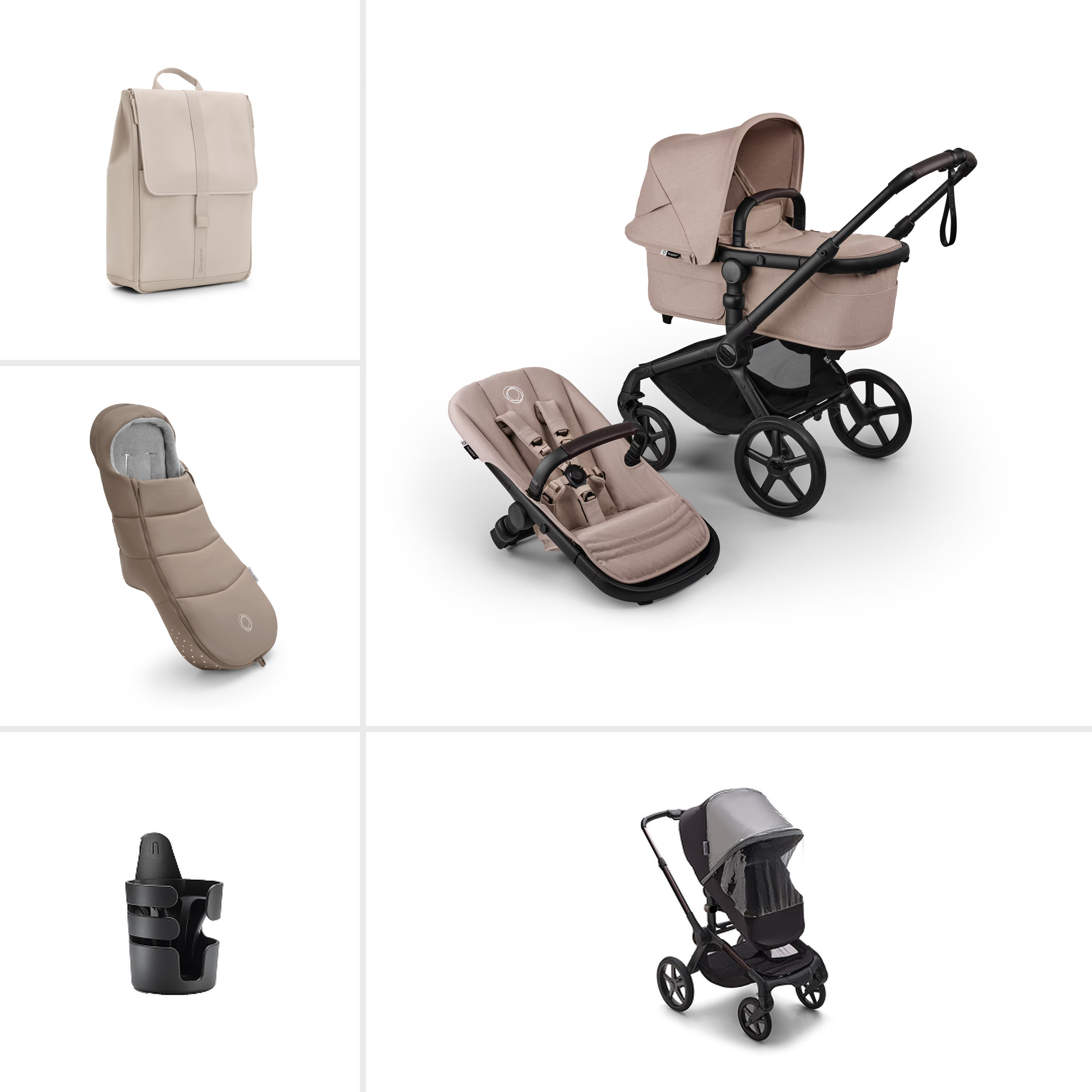 E-shop Bugaboo výhodný set Essentials Fox 5 RENEW Complete, Black/Desert Taupe Melange