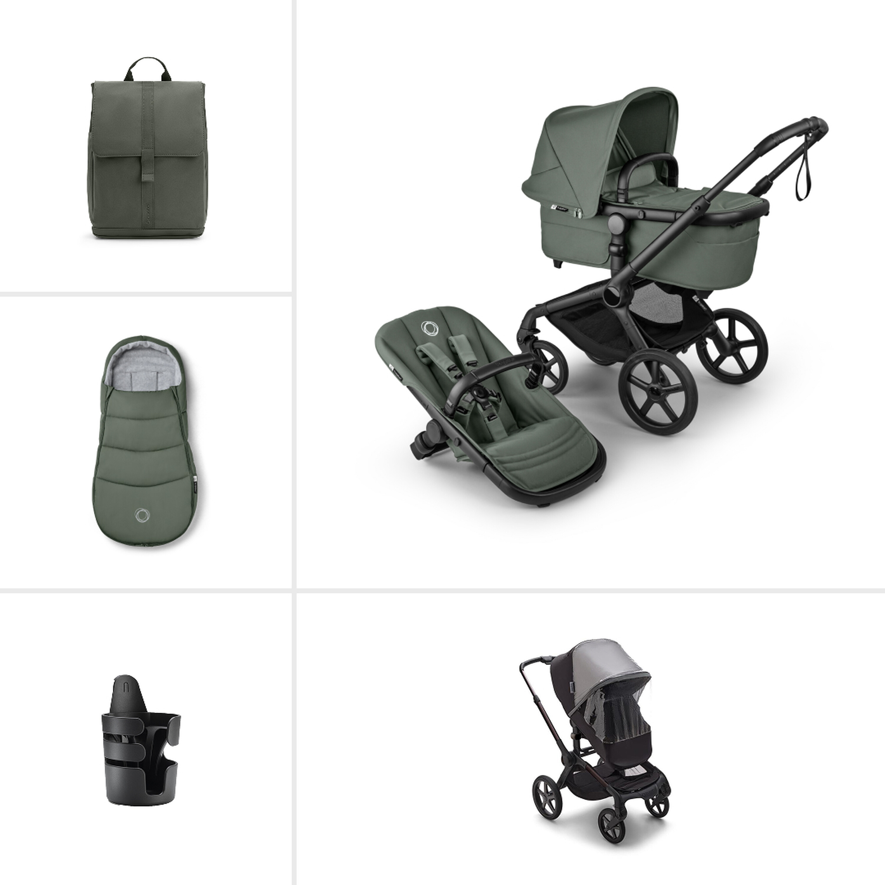 E-shop Bugaboo výhodný set Essentials Fox 5 RENEW Complete, BLACK/FOREST GREEN