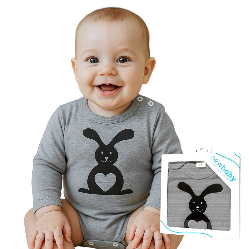 E-shop Dojčenské body s dlhým rukávom New Baby Zvieratko Zajačik sivé, 50 - 47622
