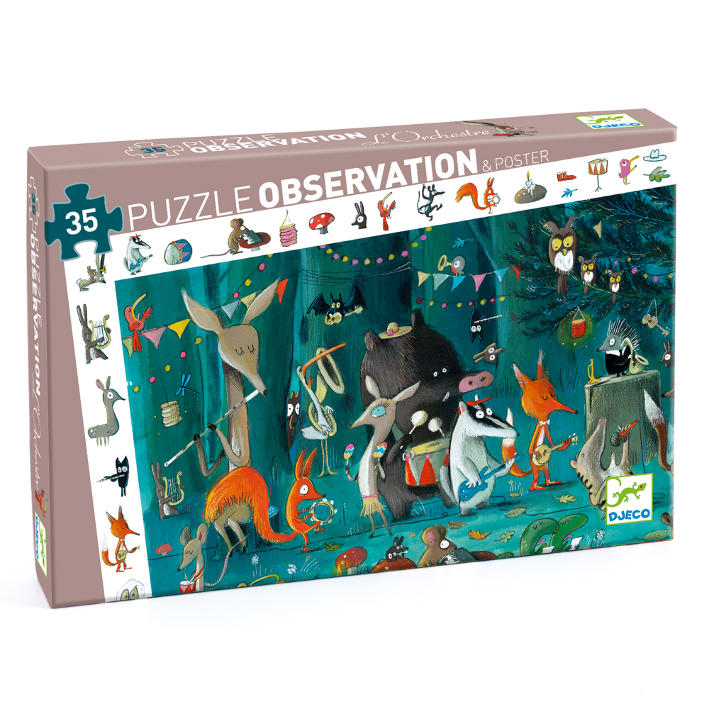 E-shop Djeco Objavovacie puzzle Lesný Orchester 35 ks