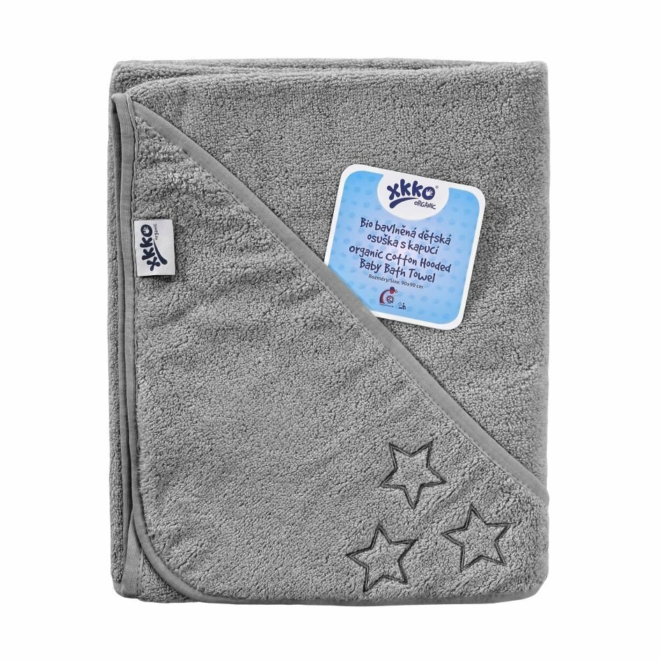 E-shop XKKO Organic BIO Bavlnená froté osuška s kapucňou 90x90 - Silver Stars