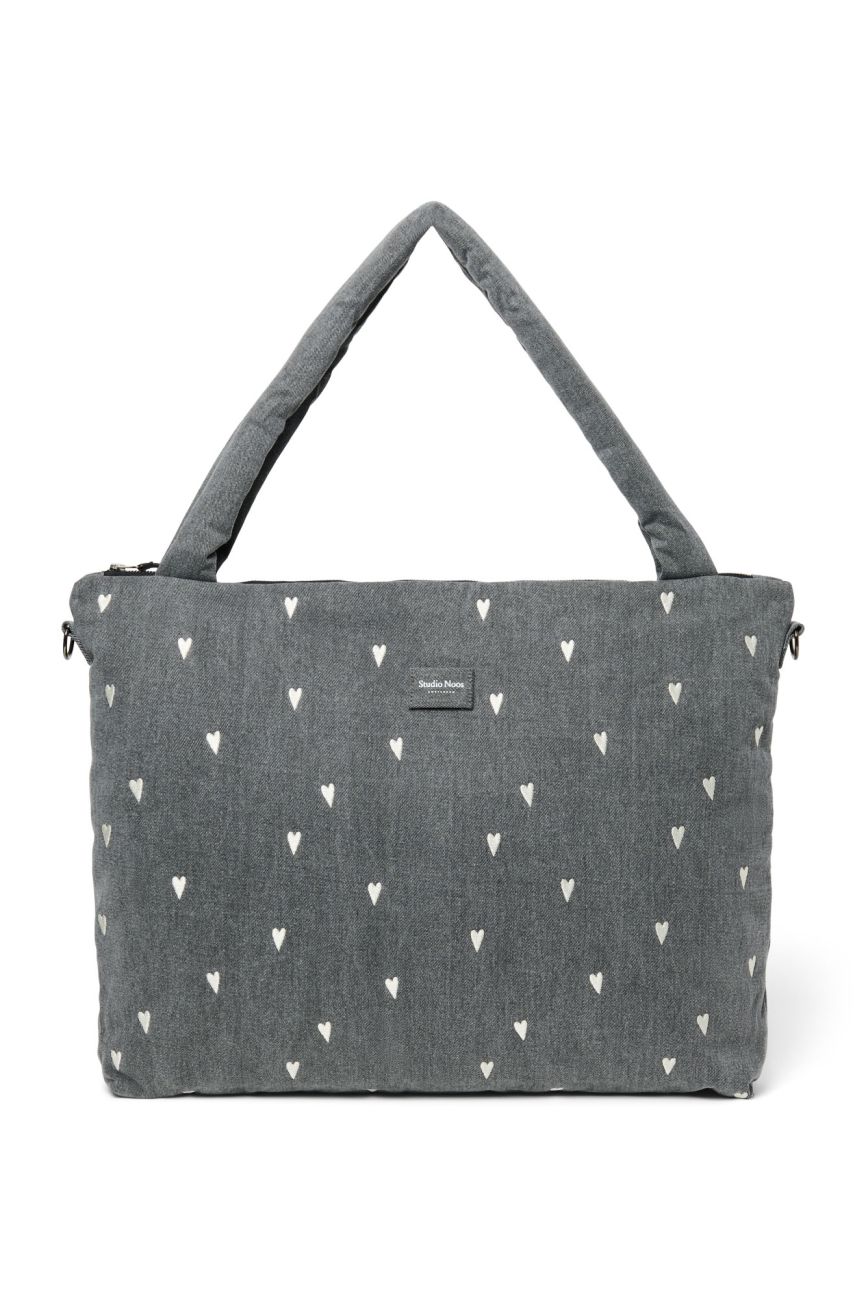 E-shop STUDIO NOOS - Denim DIAPER BAG - přebalovací taška | Grey Hearts