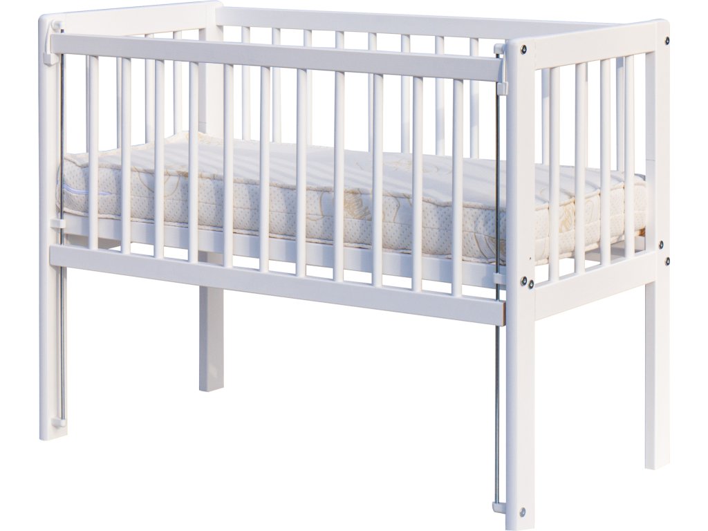 E-shop Detská postieľka k posteli rodičov BABY Scarlett II - biela (borovica), st. bok - 90 x 41 cm