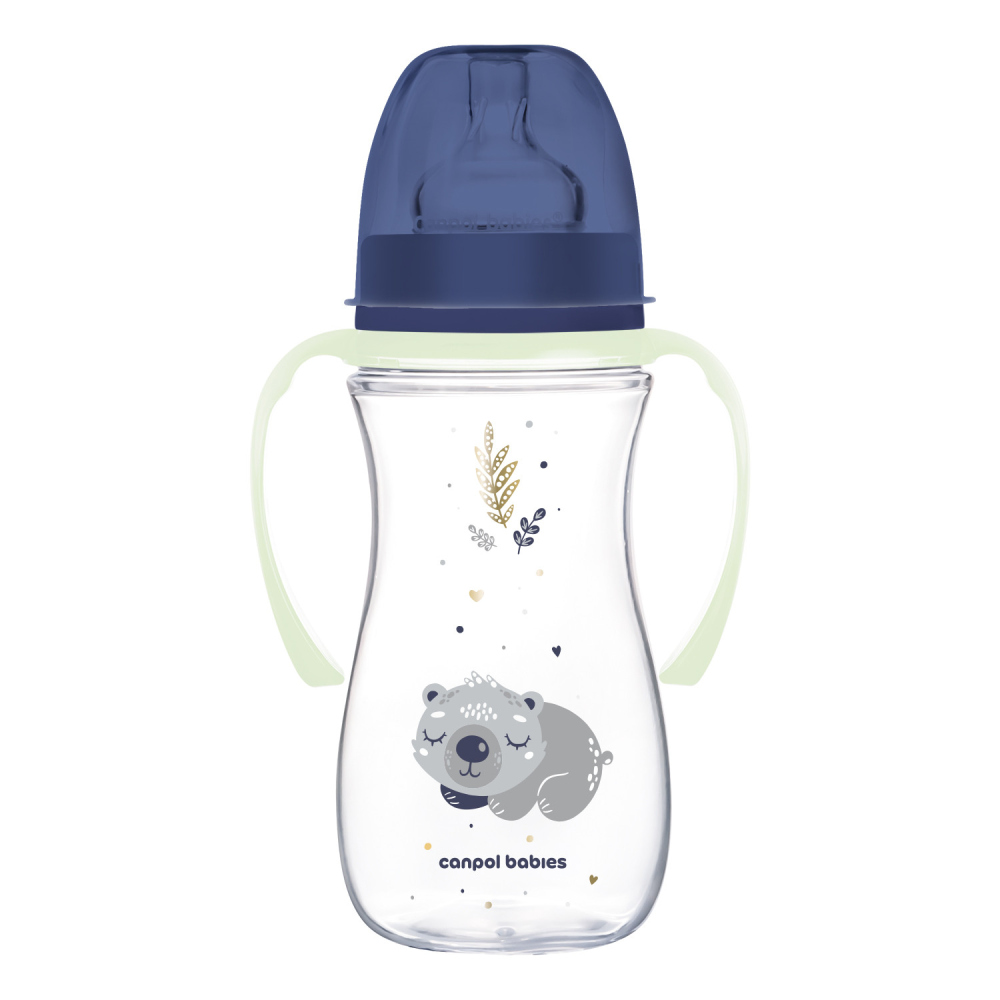 E-shop Canpol babies Antikoliková fľaša EasyStart so svietiacimi úchytmi SLEEPY KOALA 300ml modrá