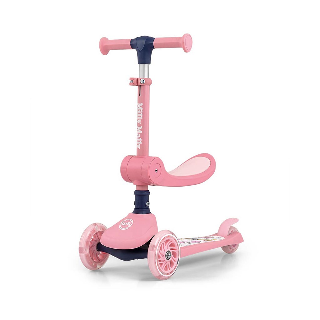 E-shop MILLY MALLY Trojkolesová balančná kolobežka-scooter so sedadlom FUZZY pre deti pink - 59495