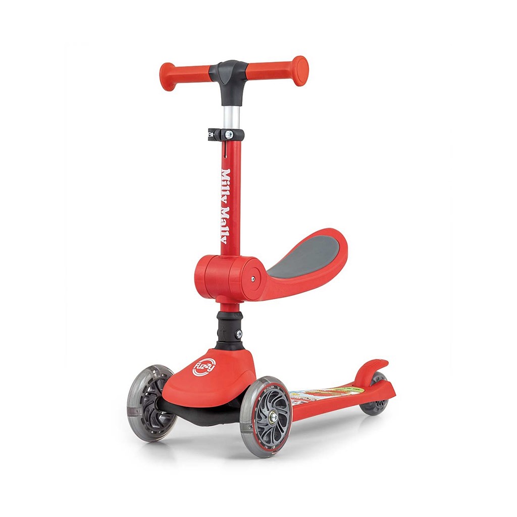 E-shop MILLY MALLY Trojkolesová balančná kolobežka-scooter so sedadlom FUZZY pre deti red - 59498