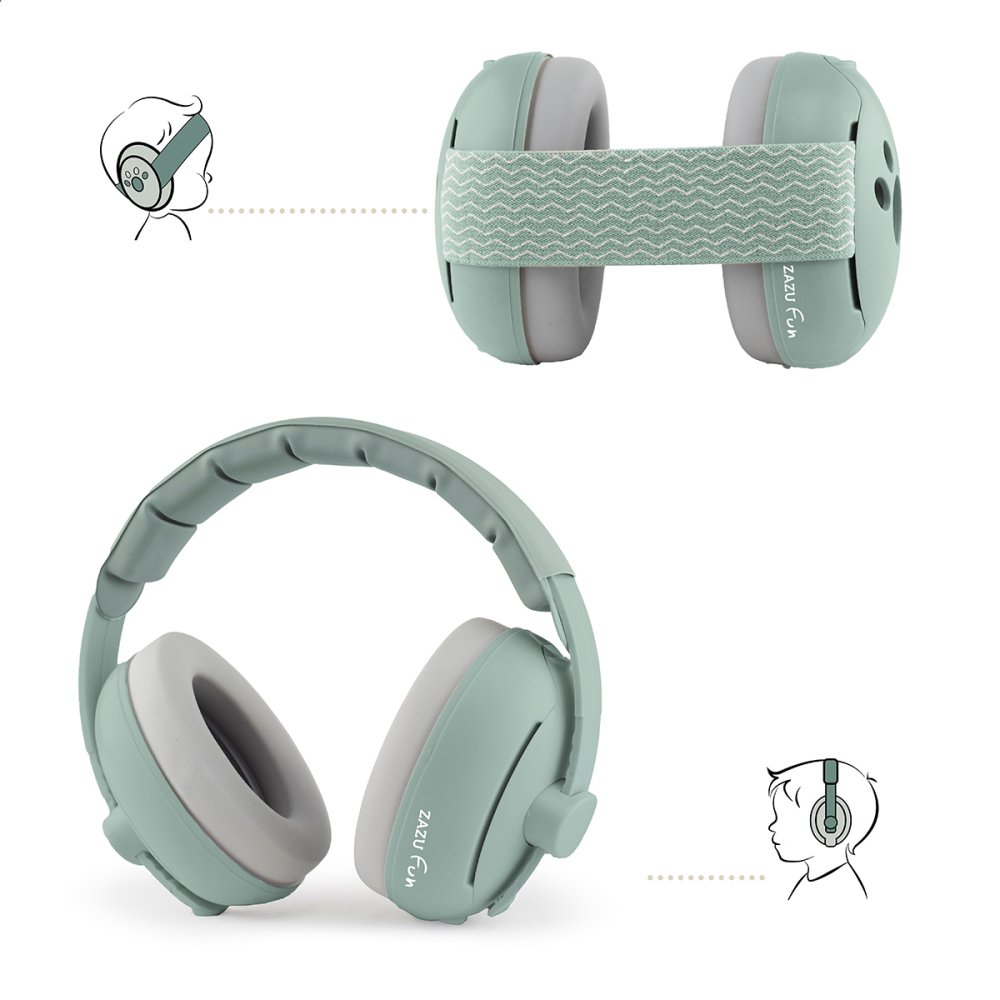 E-shop Zazu EARMUFFS zelené - 2v1 detské chrániče sluchu