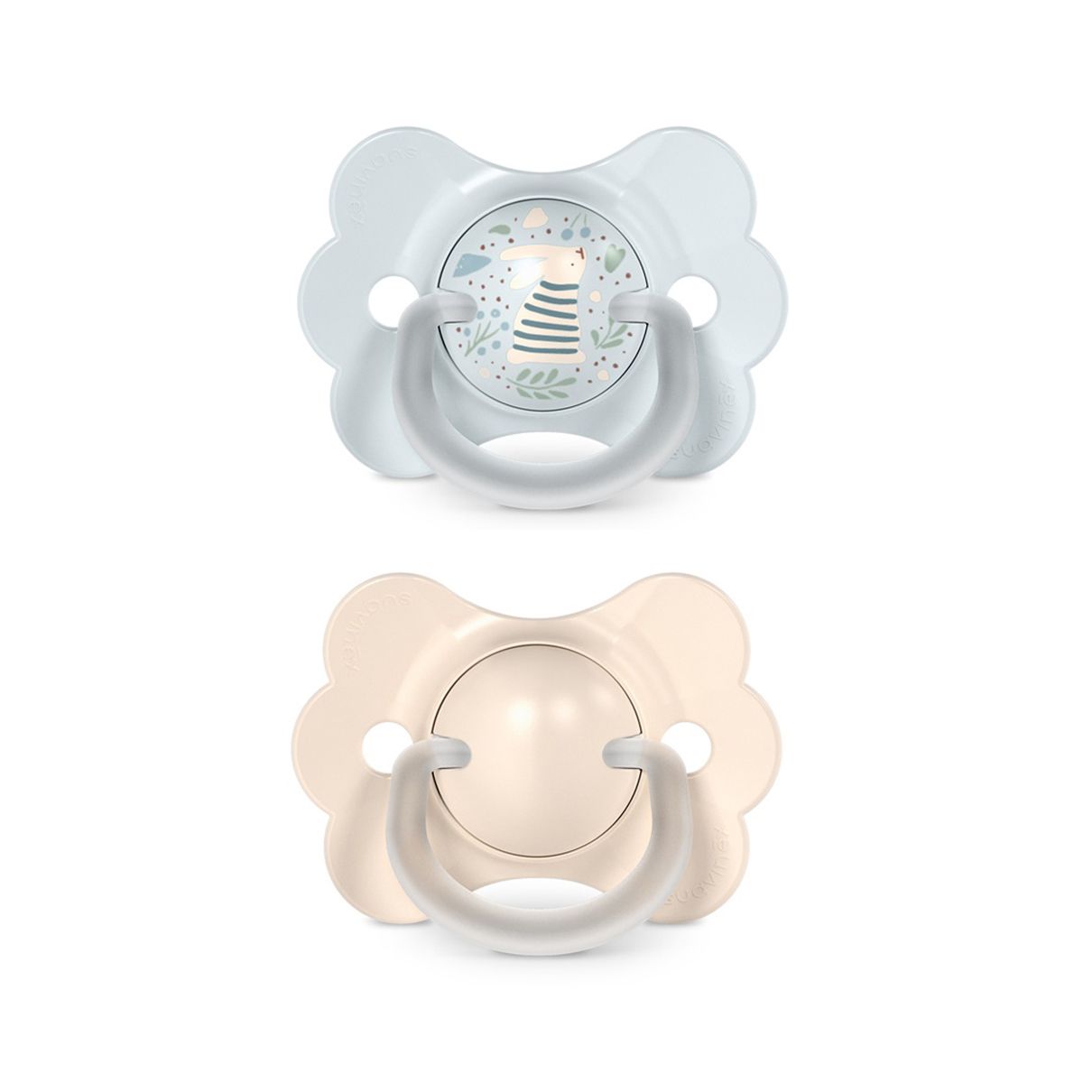 E-shop SUAVINEX | Cumlík SX PRO fyziologický 2 KS BUTTERFLY WONDERLAND NEW 0/6m - modrý králik+ krémový