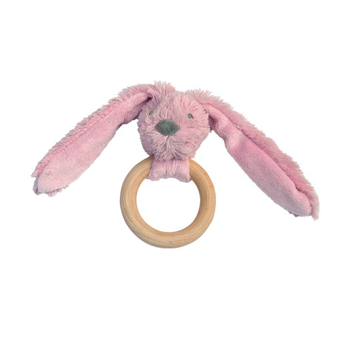 E-shop Happy Horse | Králiček Richie s dreveným krúžkom - old pink veľkosť: 12 cm