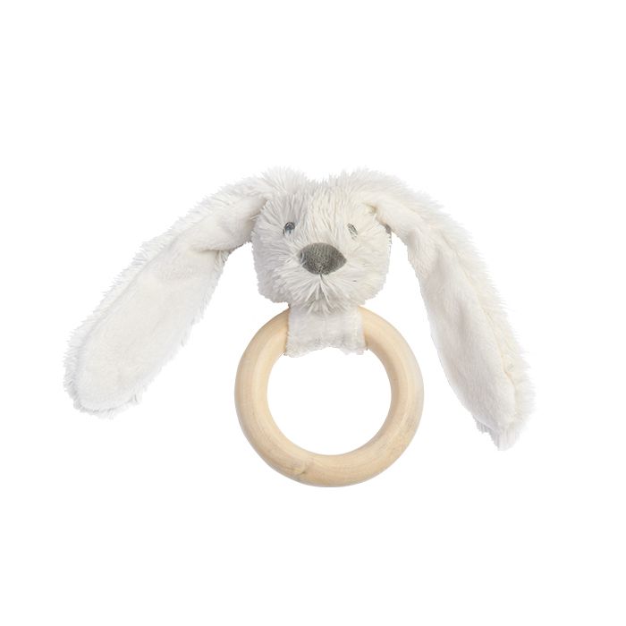 E-shop Happy Horse | Králiček Richie s dreveným krúžkom - krémový veľkosť: 12 cm