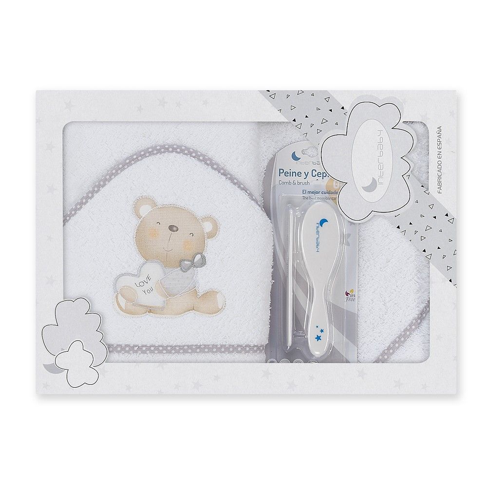 E-shop INTERBABY | OSUŠKA froté MEDVÍDEK LOVE + KEFA - bielo/sivá