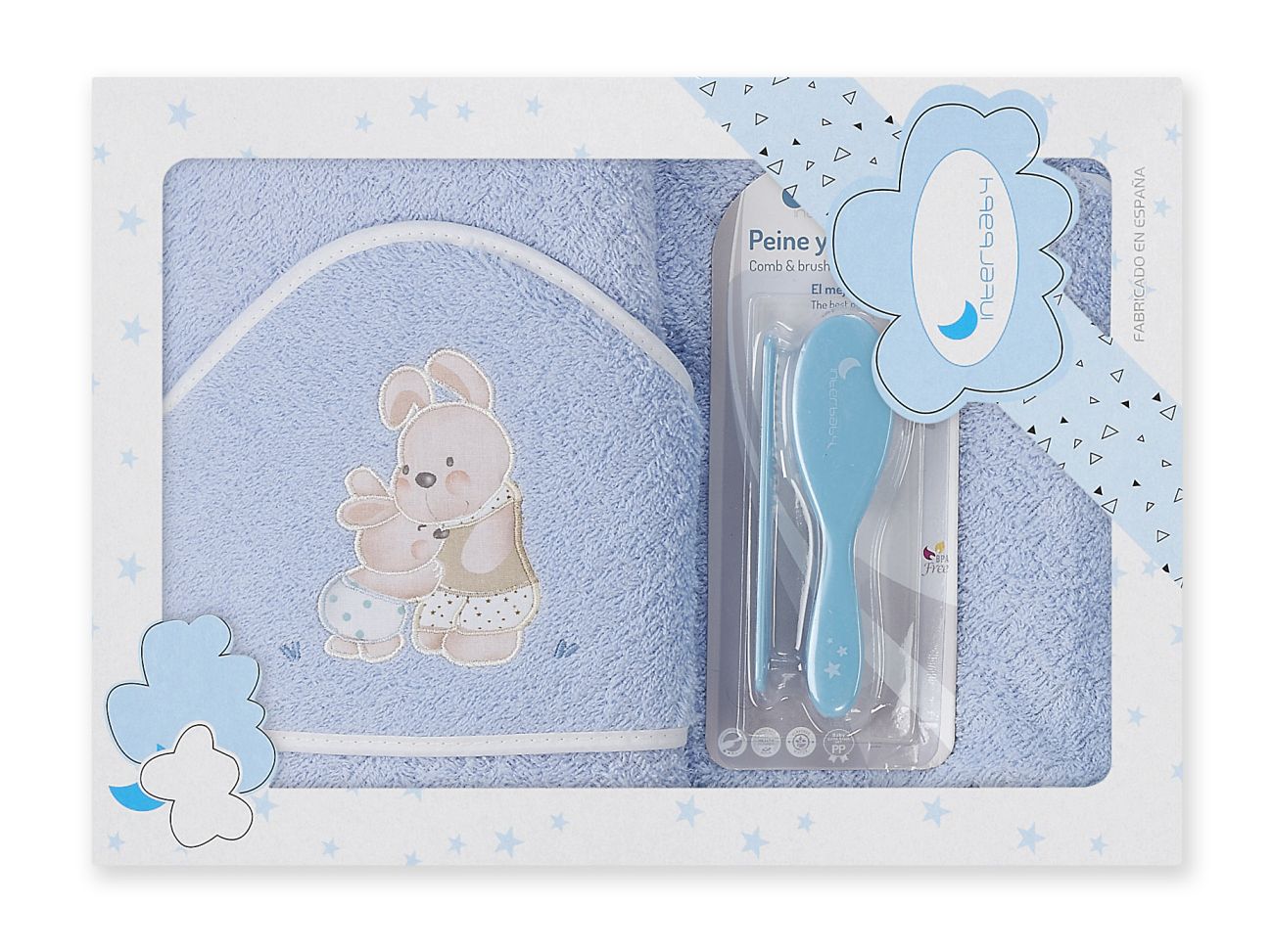 E-shop INTERBABY | Osuška froté KRÁLICI + kefa - MODRÁ