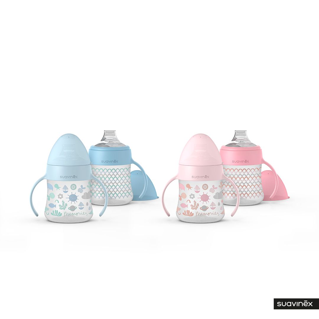 E-shop SUAVINEX | Fľaša MEMORIES prva s oušky 150 ml - modré vlnky